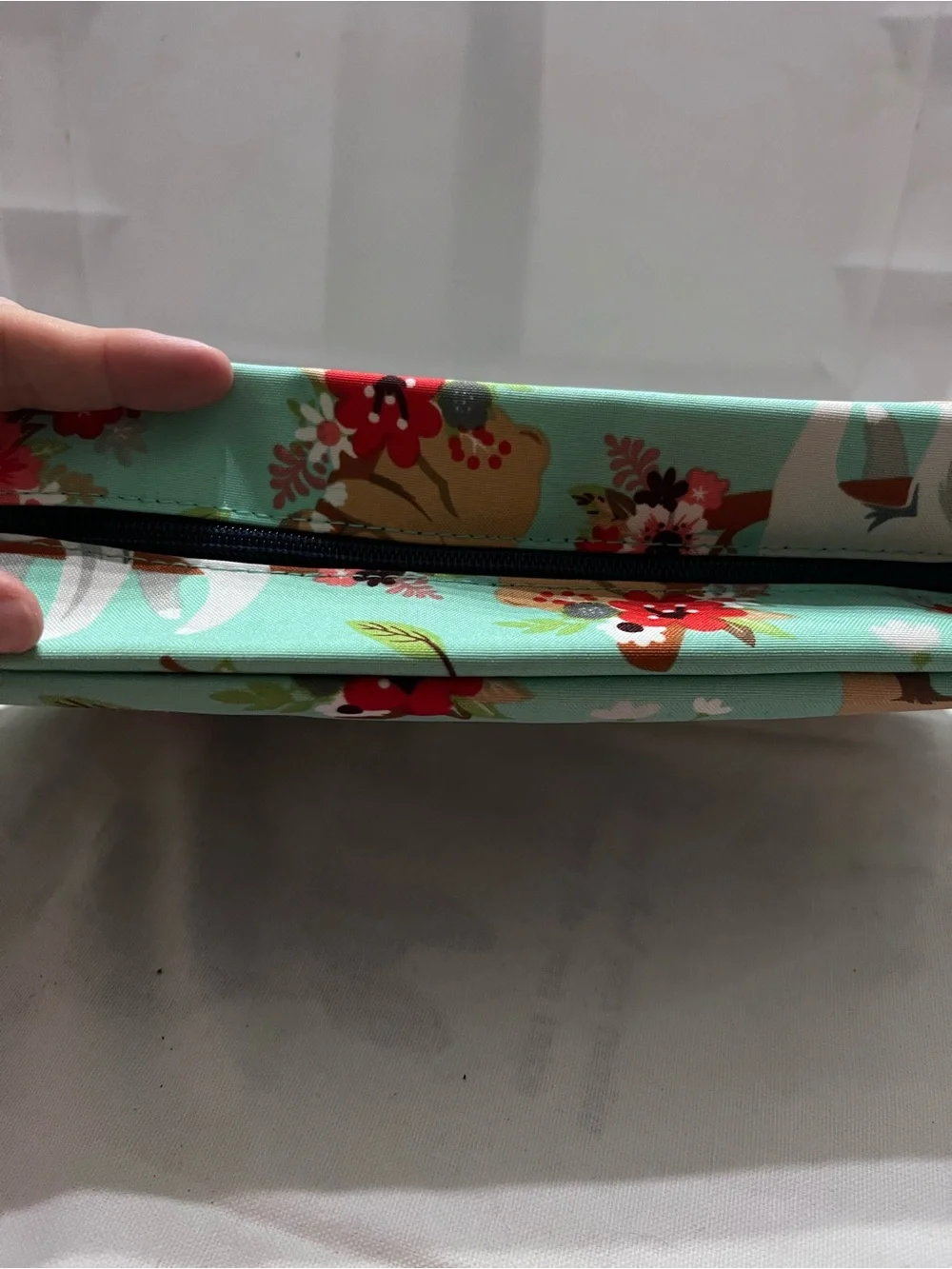 NGIL Sloth Floral Cosmetic Bag Makeup Travel Toiletry Case NWT Mint Blue Cute